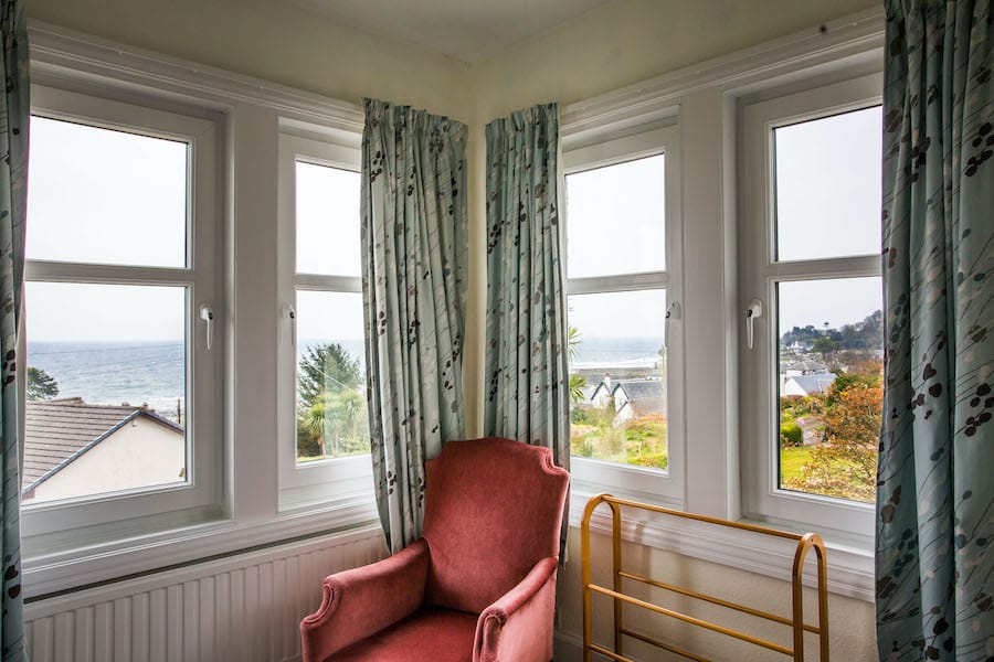 View over sea from bedroom window